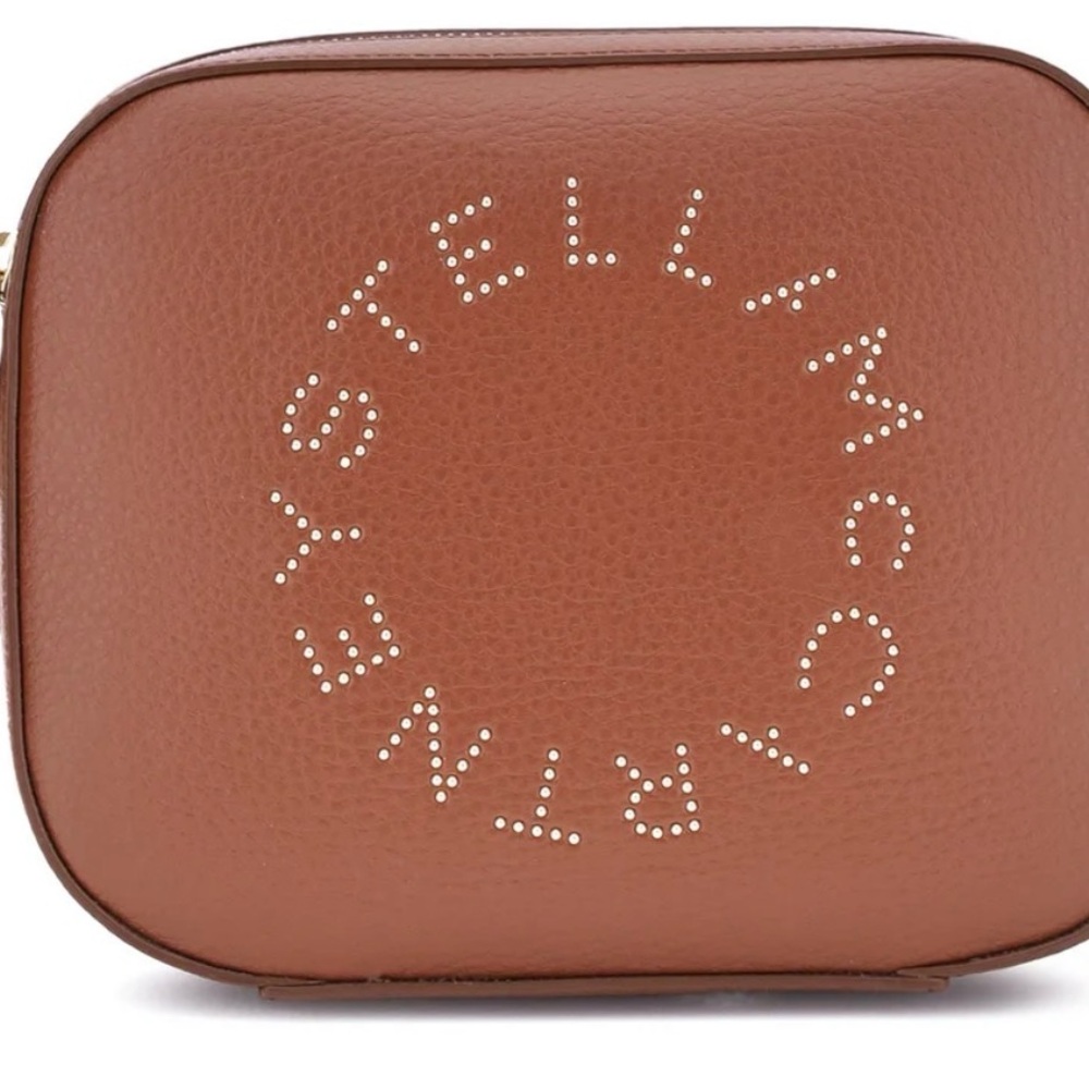 Stella McCartney Tan Brown Studded Logo Crossbody Bag